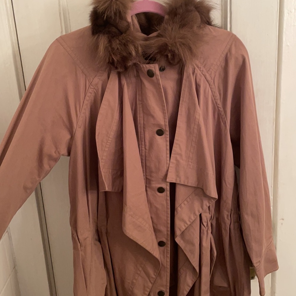 M. Tsubomi Fox Fur Hooded Utility Trench Coat